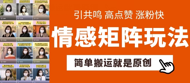 简单搬运，情感矩阵玩法，涨粉速度快，可带货，可起号【揭秘】-水滴知识网
