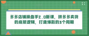 多多店铺操盘手2.0新课,拼多多卖货的底层逻辑,打造爆款的3个周期-水滴知识网
