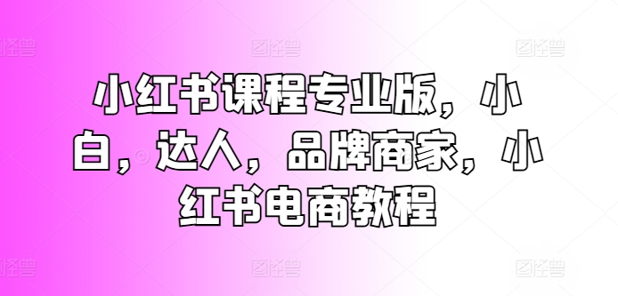 小红书课程专业版,小白,达人,品牌商家,小红书电商教程-水滴知识网