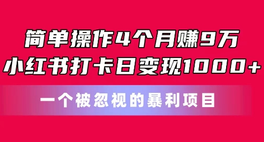 简单操作4个月赚9w,小红书打卡日变现1k,一个被忽视的暴力项目【揭秘】-水滴知识网