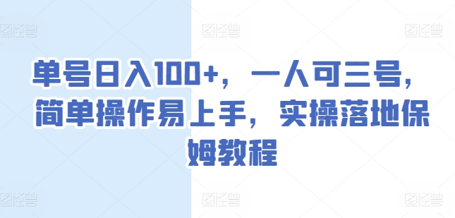 单号日入100+，一人可三号，简单操作易上手，实操落地保姆教程【揭秘】-水滴知识网