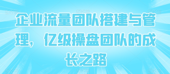 企业流量团队搭建与管理，亿级操盘团队的成长之路-水滴知识网