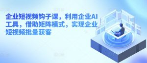 企业短视频钩子课,利用企业AI工具,借助矩阵模式,实现企业短视频批量获客-水滴知识网