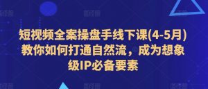 短视频全案操盘手线下课(4-5月)教你如何打通自然流，成为想象级IP必备要素-水滴知识网