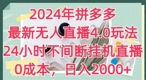 2024年拼多多最新无人直播4.0玩法,24小时不间断挂机直播,0成本,日入2k【揭秘】-水滴知识网