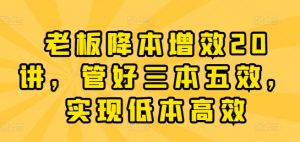 老板降本增效20讲,管好三本五效,实现低本高效-水滴知识网