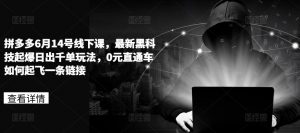 拼多多6月14号线下课，最新黑科技起爆日出千单玩法，0元直通车如何起飞一条链接-水滴知识网