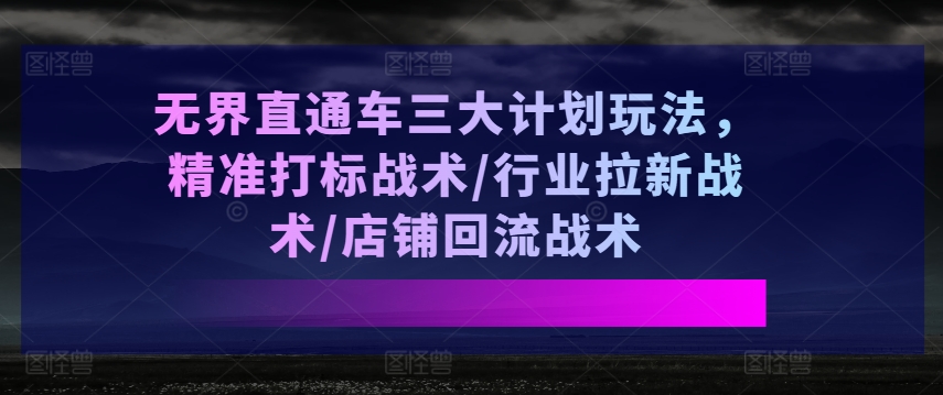 无界直通车三大计划玩法,精准打标战术/行业拉新战术/店铺回流战术-水滴知识网