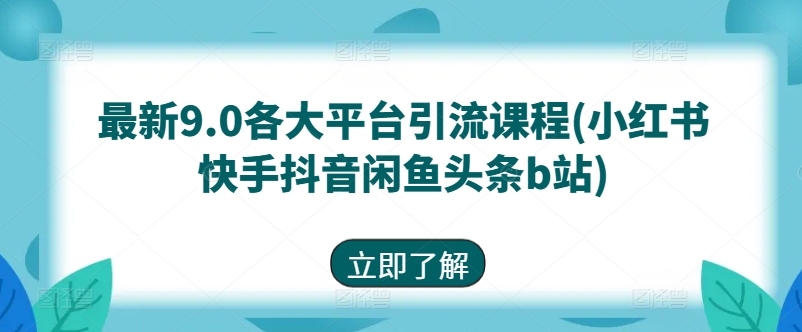 最新9.0各大平台引流课程(小红书快手抖音闲鱼头条b站)-水滴知识网