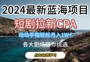 2024最新蓝海项日,短剧拉新CPA,动动手指轻松月入1W,全各大剧场随你挑选【揭秘】-水滴知识网