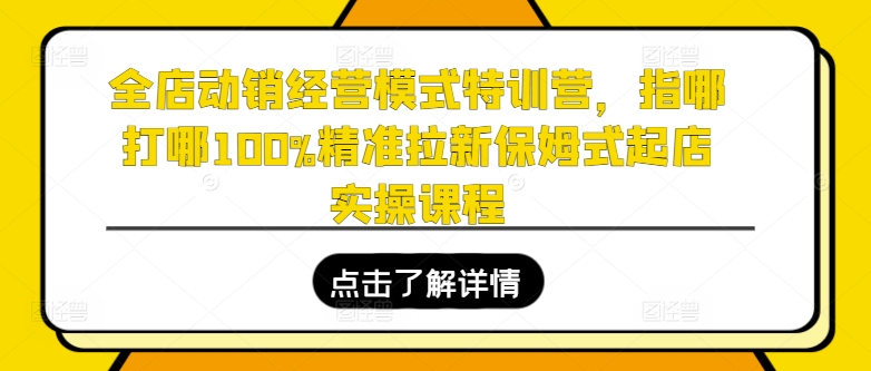 全店动销经营模式特训营,指哪打哪100%精准拉新保姆式起店实操课程-水滴知识网