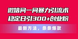 微信问一问暴力引流术,稳定日引300+创业粉,最新方法,条条爆款【揭秘】-水滴知识网