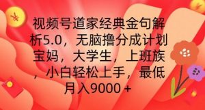 视频号道家经典金句解析5.0.无脑撸分成计划，小白轻松上手，最低月入9000+【揭秘】-水滴知识网