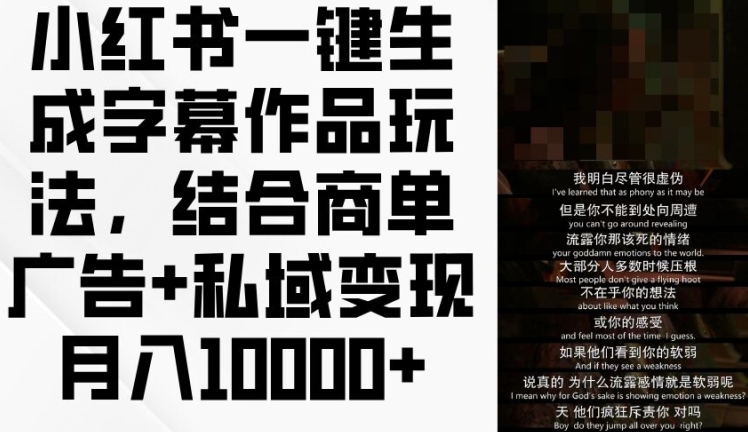 小红书一键生成字幕作品玩法,结合商单广告+私域变现月入1w+【揭秘】-水滴知识网