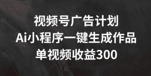 视频号广告计划，AI小程序一键生成作品， 单视频收益300+【揭秘】-水滴知识网