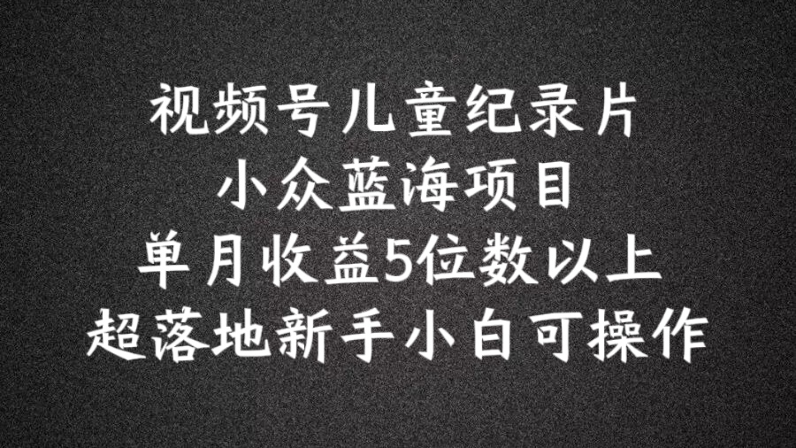 2024蓝海项目视频号儿童纪录片科普,单月收益5位数以上,新手小白可操作【揭秘】-水滴知识网