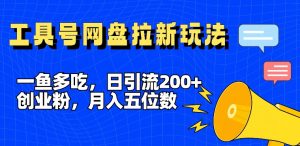 一鱼多吃，日引流200+创业粉，全平台工具号，网盘拉新新玩法月入5位数【揭秘】-水滴知识网