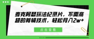 麦克阿瑟玩法纪录片,不需高超的剪辑技术,轻松月入2w+【揭秘】-水滴知识网
