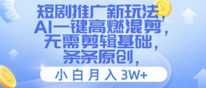 短剧推广新玩法,AI一键高燃混剪,无需剪辑基础,条条原创,小白月入3W+【揭秘】-水滴知识网