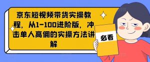 京东短视频带货实操教程,从1-100进阶版,冲击单人高佣的实操方法讲解-水滴知识网