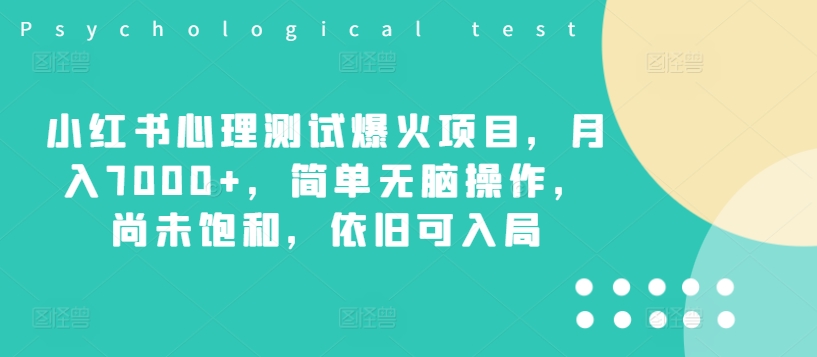 小红书心理测试爆火项目,月入7000+,简单无脑操作,尚未饱和,依旧可入局-水滴知识网