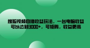搜狐视频自撸收益玩法，一台电脑收益可以达到3k+，可矩阵，收益更高【揭秘】-水滴知识网
