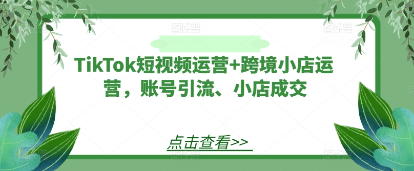 TikTok短视频运营+跨境小店运营,账号引流、小店成交-水滴知识网