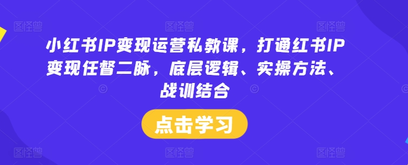 小红书IP变现运营私教课,打通红书IP变现任督二脉,底层逻辑、实操方法、战训结合-水滴知识网
