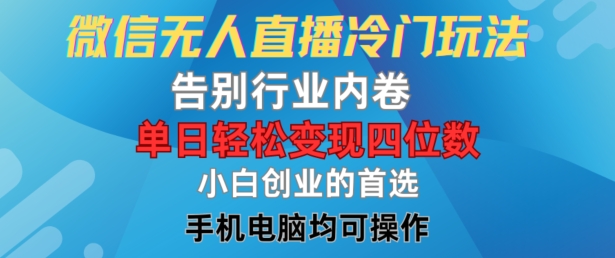 微信无人直播冷门玩法,告别行业内卷,单日轻松变现四位数,小白的创业首选【揭秘】-水滴知识网