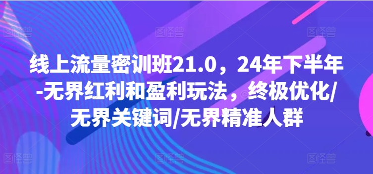 线上流量密训班21.0,24年下半年-无界红利和盈利玩法,终极优化/无界关键词/无界精准人群-水滴知识网