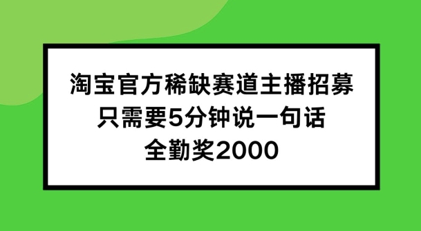 淘宝官方稀缺赛道主播招募 ,只需要5分钟说一句话, 全勤奖2000【揭秘】-水滴知识网