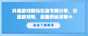抖音游戏陪玩引流专题分享，引流游戏粉，流量供给足够大-水滴知识网