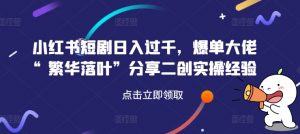 小红书短剧日入过千，爆单大佬“繁华落叶”分享二创实操经验-水滴知识网