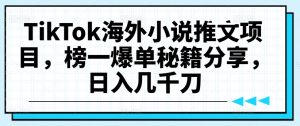 TikTok海外小说推文项目，榜一爆单秘籍分享，日入几千刀-水滴知识网