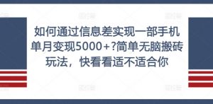 如何通过信息差实现一部手机单月变现5000+?简单无脑搬砖玩法,快看看适不适合你【揭秘】-水滴知识网