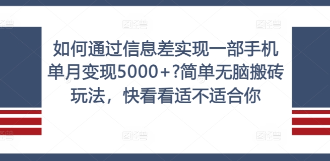 如何通过信息差实现一部手机单月变现5000+?简单无脑搬砖玩法,快看看适不适合你【揭秘】-水滴知识网
