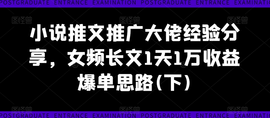 小说推文推广大佬经验分享,女频长文1天1万收益爆单思路(下)-水滴知识网