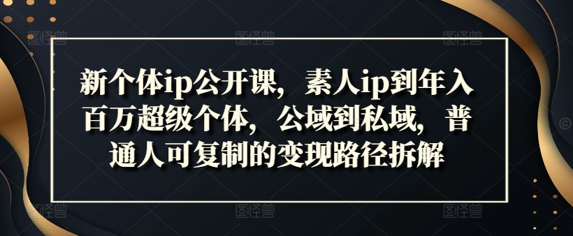 新个体ip公开课,素人ip到年入百万超级个体,公域到私域,普通人可复制的变现路径拆解-水滴知识网