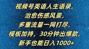 视频号英语人生语录,多重流量一网打尽,模板加持,30分钟出爆款,新手也能日入1000+【揭秘】-水滴知识网