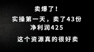 这个资源，需求很大，实操第一天卖了43份，净利润425【揭秘】-水滴知识网