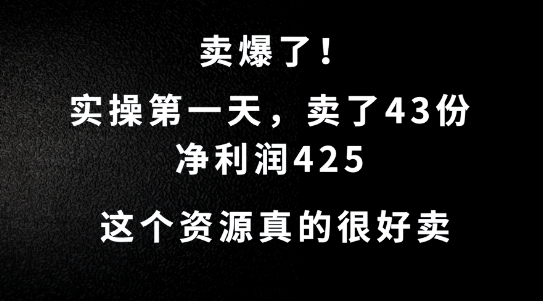 这个资源,需求很大,实操第一天卖了43份,净利润425【揭秘】-水滴知识网