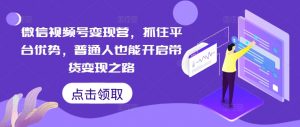 微信视频号变现营,抓住平台优势,普通人也能开启带货变现之路-水滴知识网