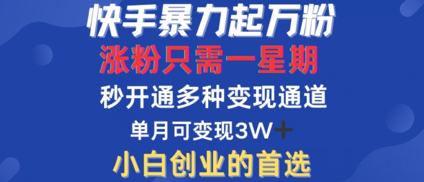 快手暴力起万粉,涨粉只需一星期,多种变现模式,直接秒开万合,单月变现过W【揭秘】-水滴知识网