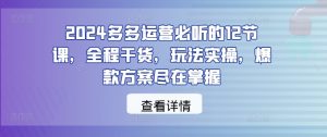 2024多多运营必听的12节课，全程干货，玩法实操，爆款方案尽在掌握-水滴知识网