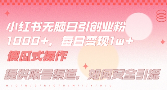 小红书无脑每日引流创业粉500+,小白每天只花半小时,躺赚长尾收益【揭秘】-水滴知识网