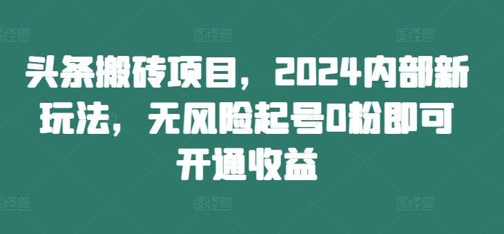 头条搬砖项目,2024内部新玩法,无风险起号0粉即可开通收益-水滴知识网
