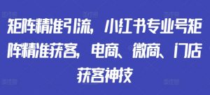 矩阵精准引流,小红书专业号矩阵精准获客,电商、微商、门店获客神技-水滴知识网