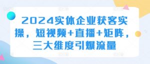 2024实体企业获客实操,短视频+直播+矩阵,三大维度引爆流量-水滴知识网