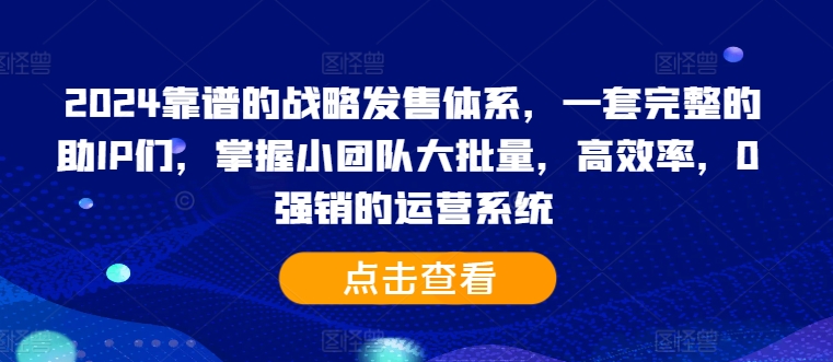 2024靠谱的战略发售体系,一套完整的助IP们,掌握小团队大批量,高效率,0 强销的运营系统-水滴知识网