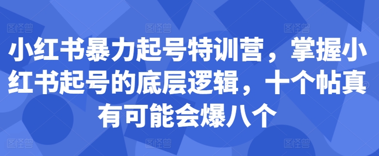 小红书暴力起号特训营，掌握小红书起号的底层逻辑，十个帖真有可能会爆八个-水滴知识网